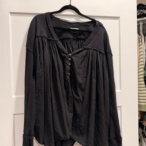We The Free Black Button-Front Blouse